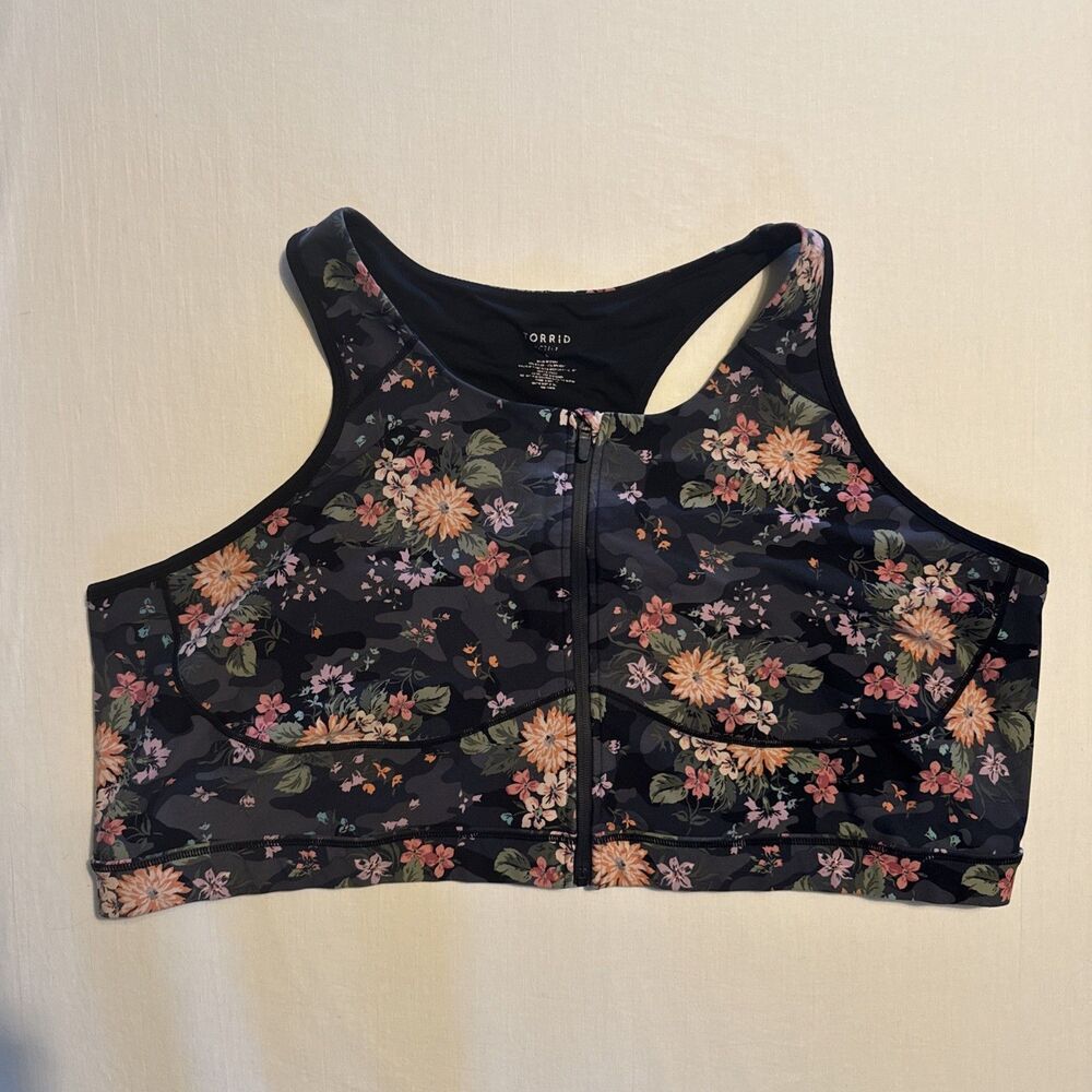 Torrid Low Impact Wireless Zip Front Active Sports Bra Women's Size 6 Floral
